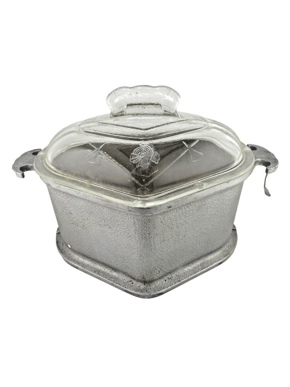 Guardian Service Hammered Aluminum Triangular Roaster Dutch Oven Glass Lid Vtg
